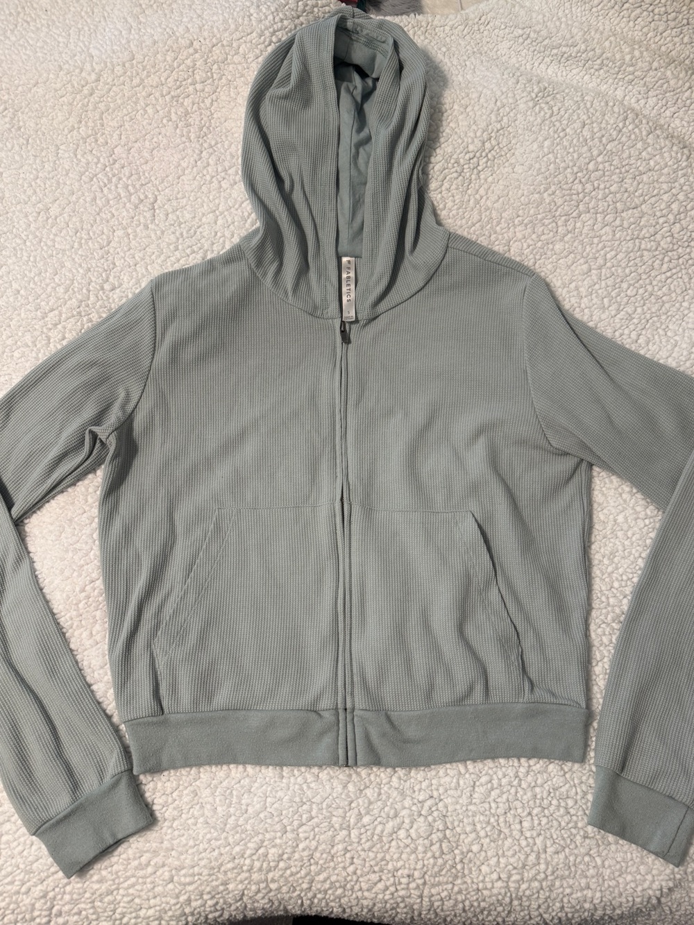 Fabletics Sage Green Waffle-Knit Zip Hoodie